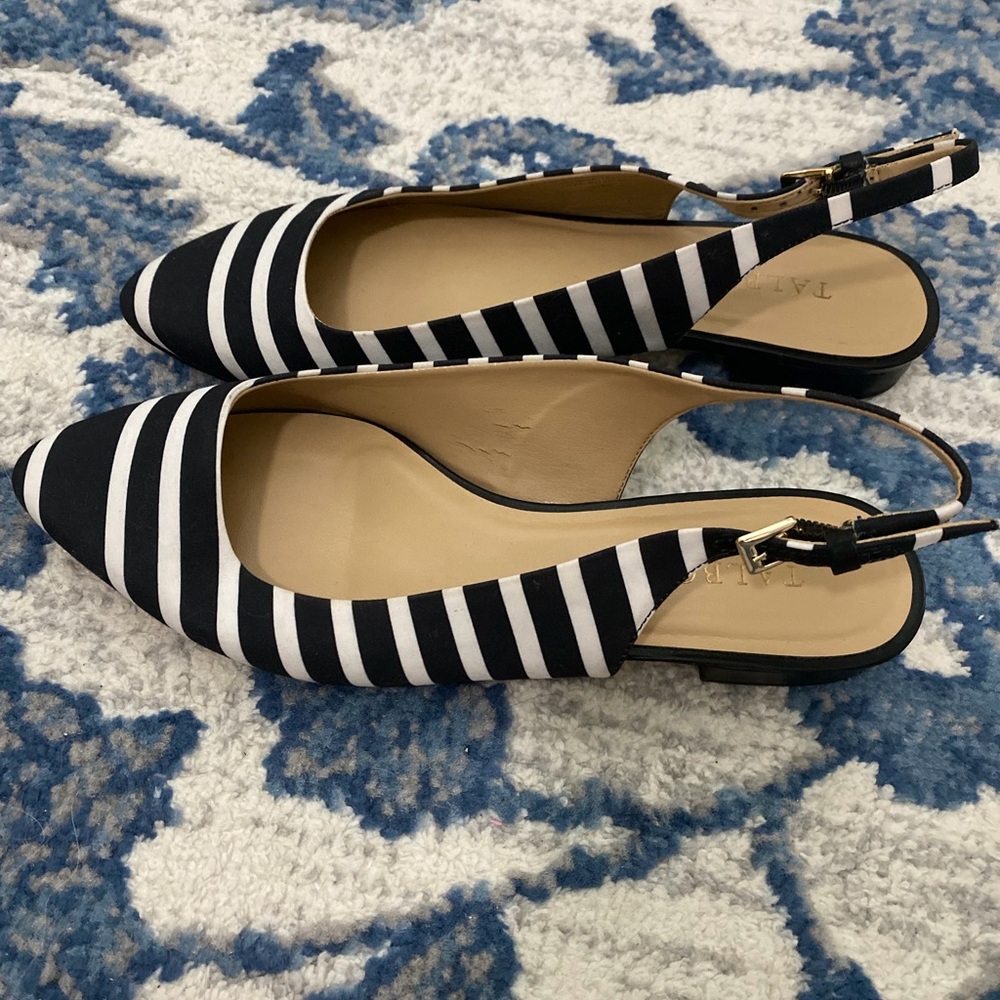 Talbots Black and White Striped Flats